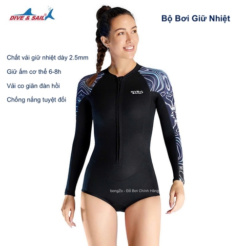 Bộ Đồ Bơi Giữ Nhiệt Nữ 2MM Liền Thân Tay Dài Quần Ngắn – Chống Lạnh, Chống Nắng, Dùng Cho Bơi Biển, Lặn Biển, Lướt Sóng.