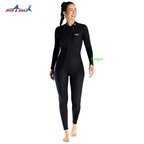 Bộ bơi giữ nhiệt nữ, màu đen, dáng liền, khoá chéo trước, vải dày 1.5mm, DS D130210-EU
