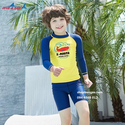 Bộ bơi dài vàng, tay than, quần cộc Dive & Sail