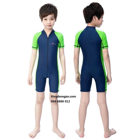 Bộ bơi cộc liền Xanh than/ tay xanh lá Blue Ocen LS207