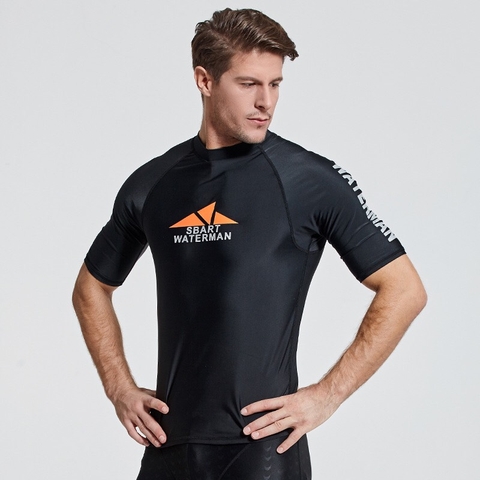 Áo bơi nam màu đen, cộc tay, Waterman Sbart