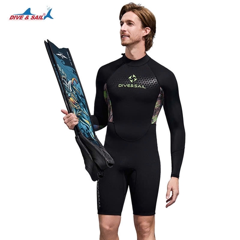 Bộ bơi giữ nhiệt dài tay, màu đen hông xanh, vải dày 1.5mm Dive & Sail