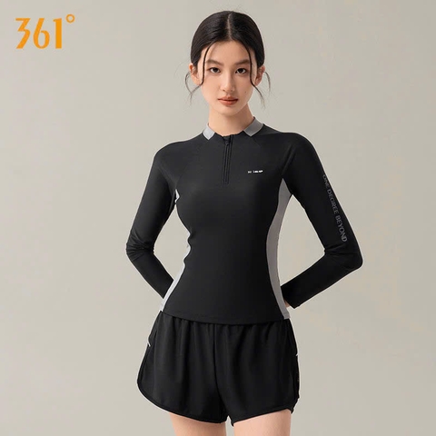 Bộ bơi nữ chống nắng UPF 50+, dài tay, kháng Clo, màu đen, 361