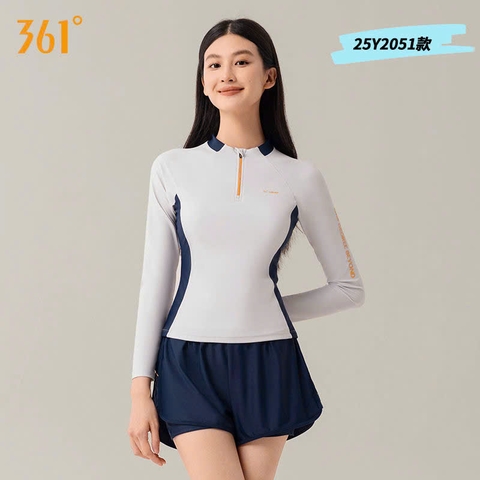 Bộ bơi nữ chống nắng UPF 50+, dài tay, kháng Clo, màu trắng, 361