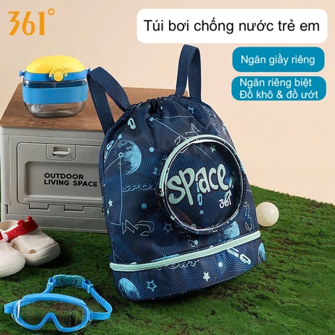 Balo chống nước cho bé, nhiều ngăn, màu xanh, hãng 361