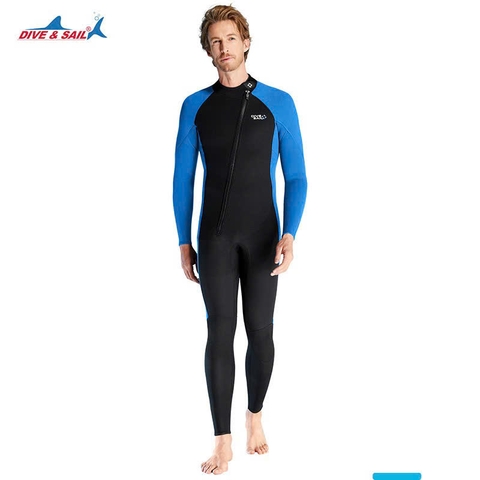 Bộ bơi giữ nhiệt dài tay, dáng liền, đen tay xanh, vải dày 3.0mm, Dive Sail