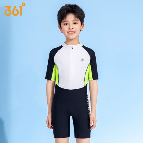 Bộ bơi trẻ em hàng cao cấp, chống nắng UPF 50+, màu trắng đen, cộc tay, 361