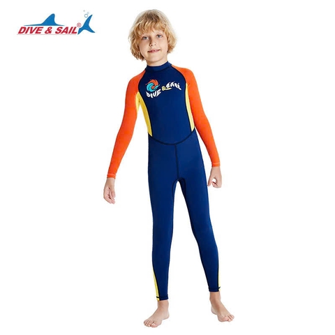 Bộ bơi chống nắng cho bé dài tay dáng liền kháng Clo xanh than Dive&Sail