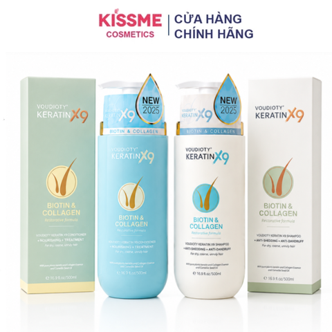 Bộ Gội & Xả VOUDIOTY KERATIN X9 BIOTIN & COLLAGEN – Phục Hồi Tóc Hư Tổn, Cho Mái Tóc Chắc Khỏe Và Suôn Mượt
