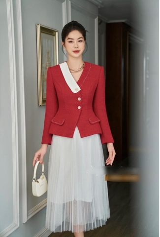 Sét Áo Dạ Và Chân Váy Xếp Ly Topshop