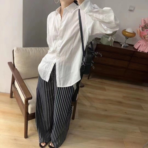 Quần Linen Lưng Cao Kẻ Sọc Zara