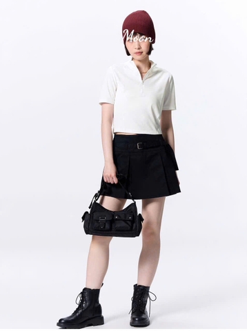 Áo Thun Croptop Gu Cổ Khoá Kéo