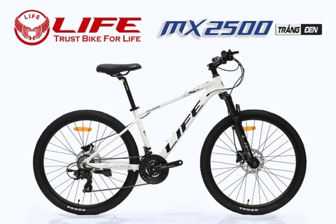 Xe đạp địa hình LIFE MX2500:  Xe địa hình cỡ bánh 26 inch, khung nhôm siêu nhẹ, không mối hàn,  cáp âm khung. Groupset SHIMANO 3x8 (24 tốc độ). Phanh đĩa dầu, Siêu Hot 2026
