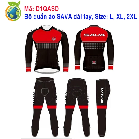 Quần áo dài xe đạp SAVA màu Đen đỏ, vải 100% Polyester thoáng mát, Size L,XL,XXL