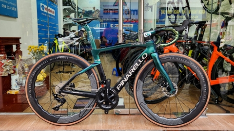 Xe đạp dựng Pina F14 xanh lục bảo đổi màu, phanh đĩa, Shimano R7020, vành Princeton đùm HubSmith Ceramic, yên Siluro Plselis, Lốp JETTY Plus 700x25