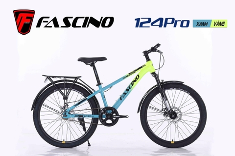 Xe đạp địa hình FASCINO 124PRO: Khung thép cường lực,cáp âm khung, líp đơn, vành nhôm, phuộc nhún, phanh đĩa, bánh 24