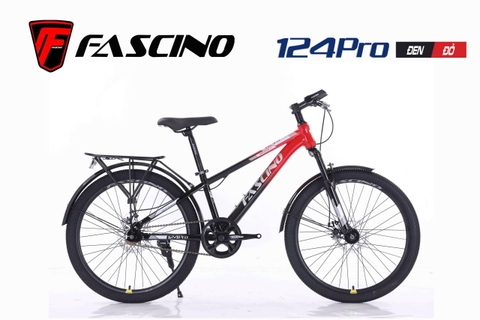 Xe đạp địa hình FASCINO 124PRO: Khung thép cường lực,cáp âm khung, líp đơn, vành nhôm, phuộc nhún, phanh đĩa, bánh 24