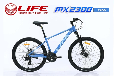 Xe đạp địa hình LIFE MX2300:   Xe địa hình cỡ bánh 26 inch, khung Nhôm siêu nhẹ, không mối hàn, cáp âm khung.   Groupset SHIMING 3x8 (24 tốc độ). Phanh đĩa cơ, Siêu Hot 2026