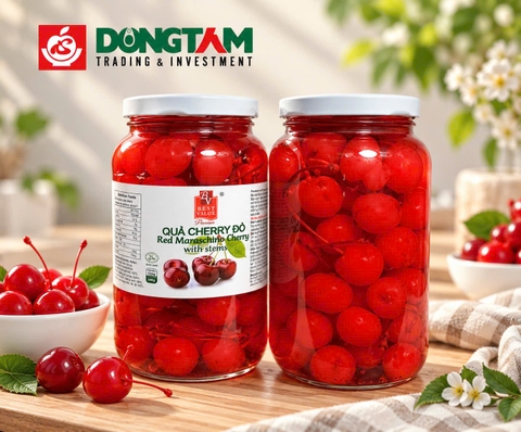 Quả Cherry Đỏ Có Cuống - hiệu BV (Best Value) - 725gr x 12 lọ / thùng