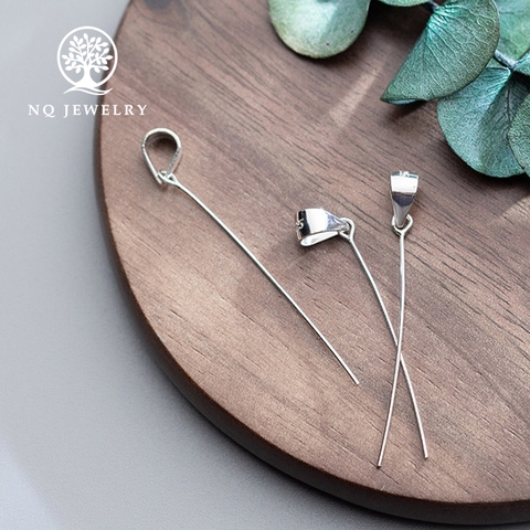 Charm bạc móc khoen dài móc mặt dây chuyền