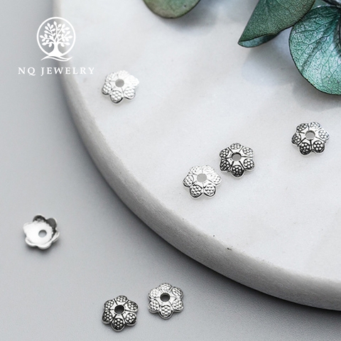 Charm bạc chụp hạt hoạ tiết hoa văn