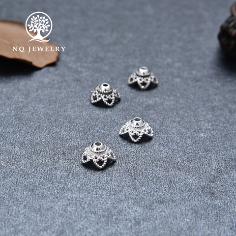 Charm bạc chụp hạt, bọc hạt họa tiết hoa văn 8mm