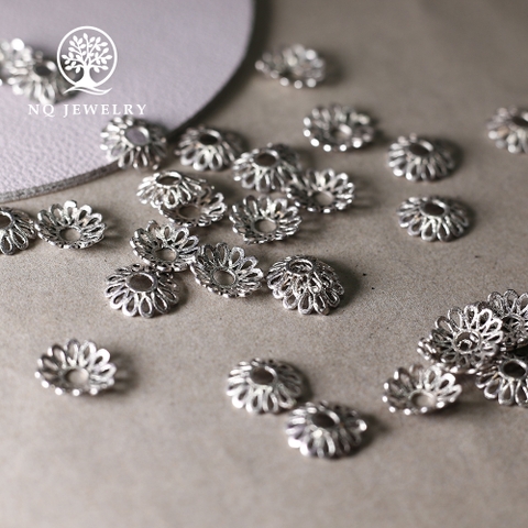 Charm bạc chụp hạt, bọc hạt họa tiết hoa văn giọt nước 10mm - NQ Jewelry