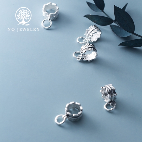 Charm bạc chiếc lá cuộn tròn gắn charm treo
