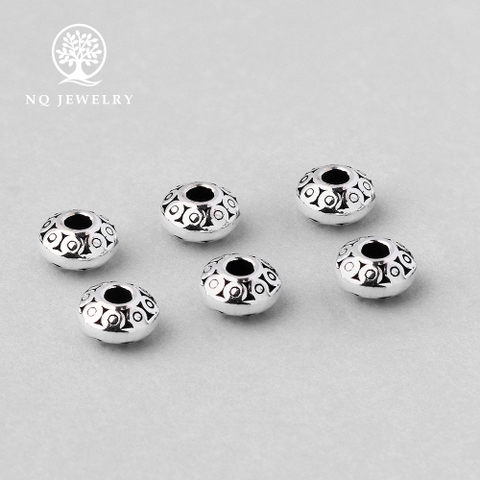Charm bạc chặn hạt hình đĩa bay họa tiết