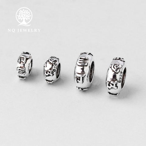 Charm bạc chặn hạt họa tiết lục tự minh chú chữ nổi