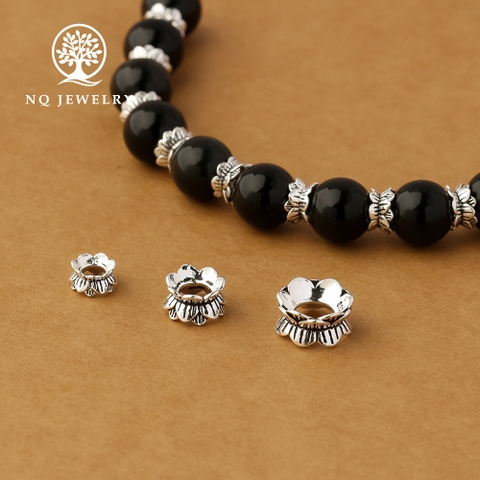 Charm bạc chặn hạt họa tiết hoa sen 2 đầu
