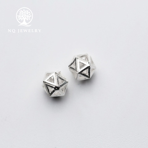 Charm bạc chặn hạt hình đa giác xỏ ngang