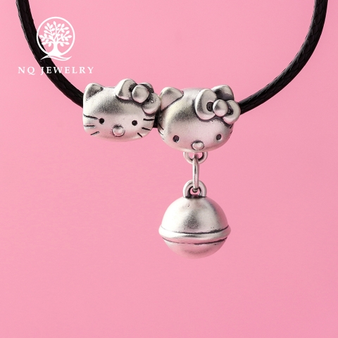 Charm bạc xỏ ngang hình mèo hello kitty
