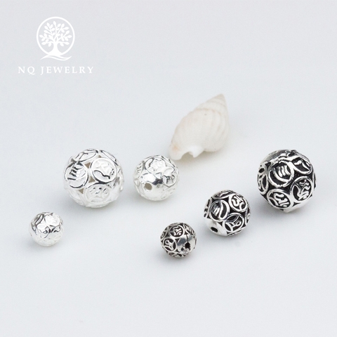 Charm bạc hình cầu họa tiết xỏ ngang