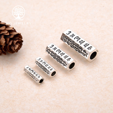 Charm bạc hình trụ 6 cạnh khắc lục tự đại minh chú xỏ ngang