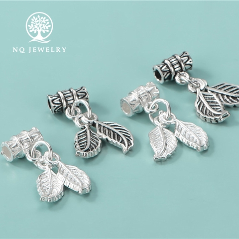 Charm bạc hình 2 chiếc lá treo