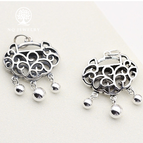 Charm bạc, mặt dây chuyền hình khóa trường thọ treo