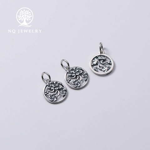 Charm bạc tròn hoa 5 cánh treo