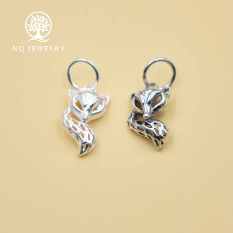 Charm bạc mặt hồ ly rỗng treo