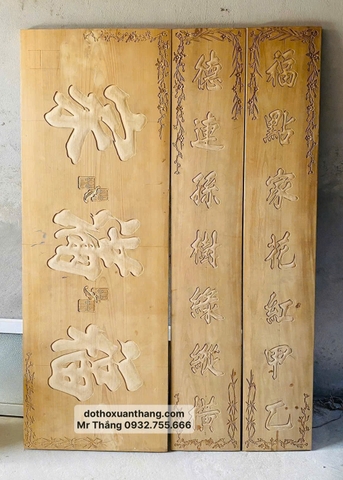 Hoành phi câu đối gỗ dổi liền tấm