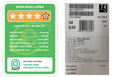 Máy giặt Panasonic Inverter giặt 10 kg - sấy 6 kg NA-S106FR1PV