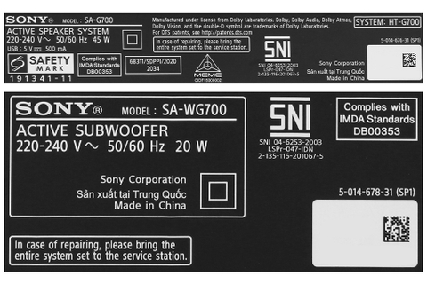 Bộ loa thanh Sony HT- G700 400W