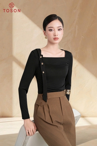 AS129B35 - Áo saquin đen nơ vai đính cúc