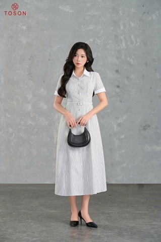 46074K65 - Đầm xòe linen kẻ đen trắng new