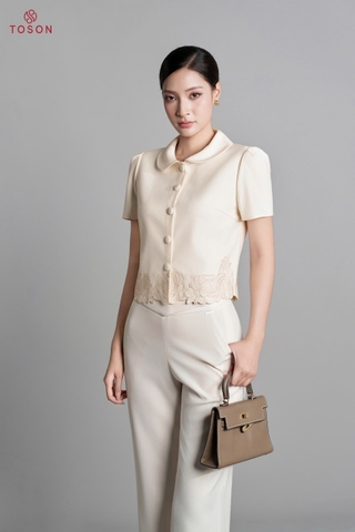 19114E66 - Áo ký giả dáng ngắn, gấu thêu hoa bô đê