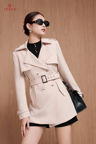 94056 - Áo măng tô dáng lỡ, tà bong thắt đai eo