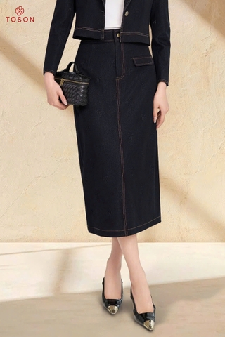 JCD02X65 - Chân váy bò xanh diễu chỉ trắng