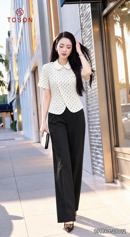 19186J66 - Áo croptop cổ sen kem chấm bi