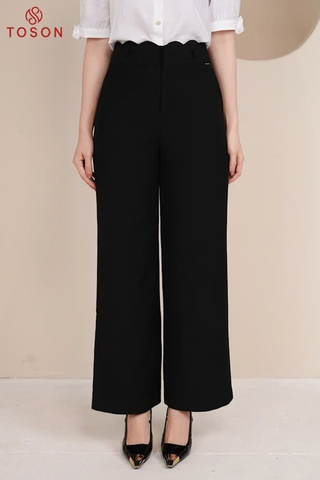 21994B05 - Quần suông đen cạp lượn sóng