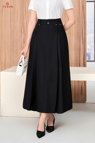 33066D66 - Chân váy xòe đũi đen bổ túi xếp ly